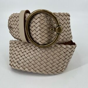 DKNY Cream / Off‎ White Braided Woven Leather Belt M